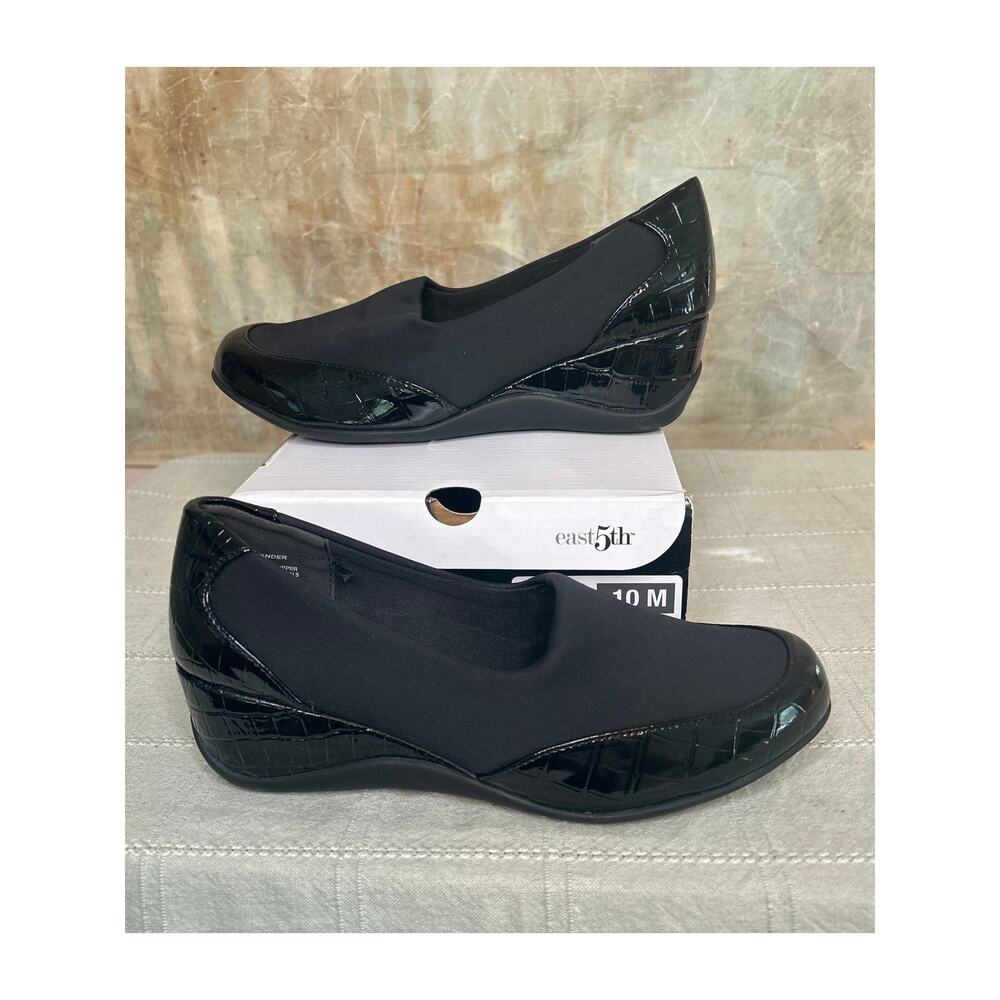 East 5th Elander Women's Black Knit Croc Moc Toe Wedge Slip On Shoe Size 10 M